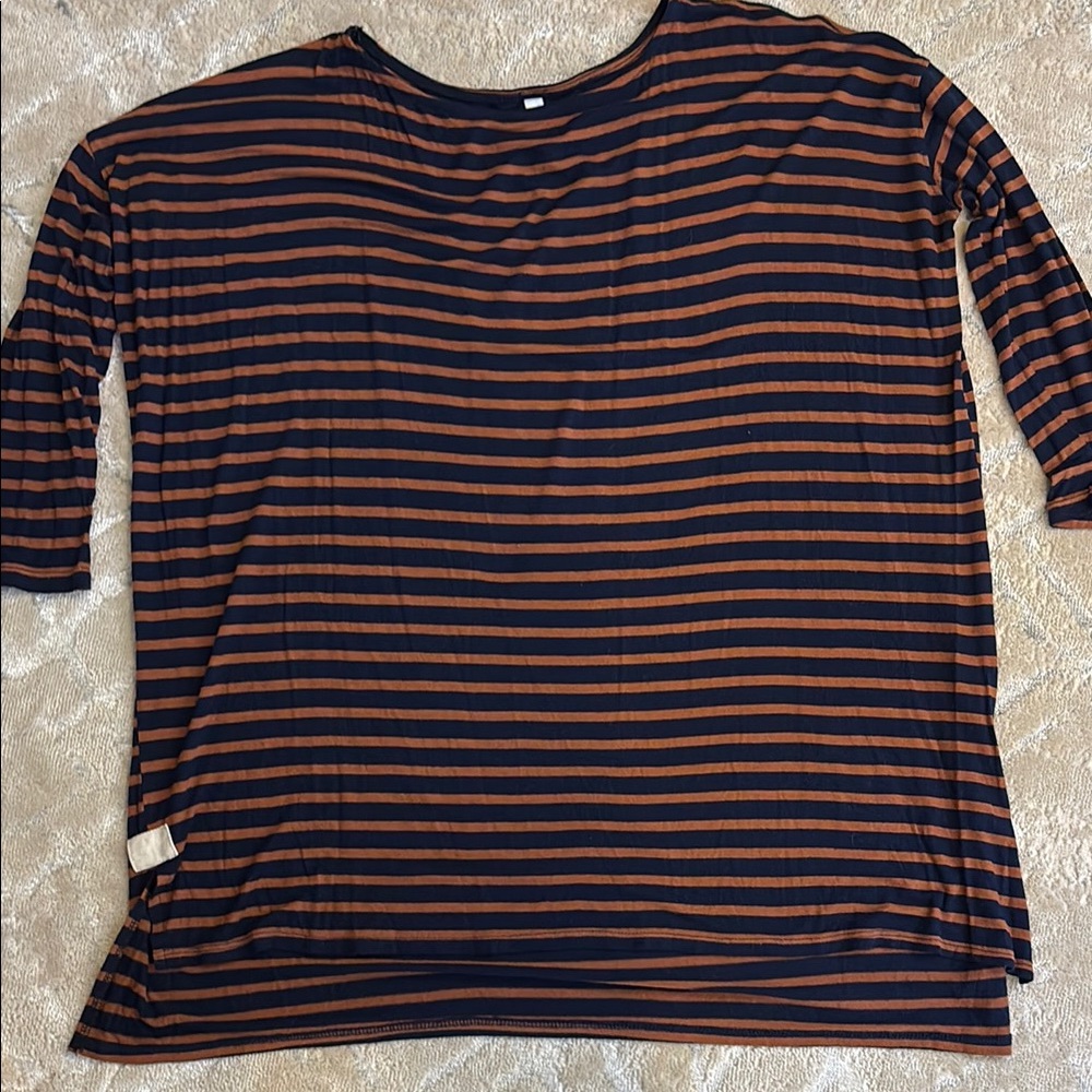 Navy and Orange Striped Long Sleeve Top